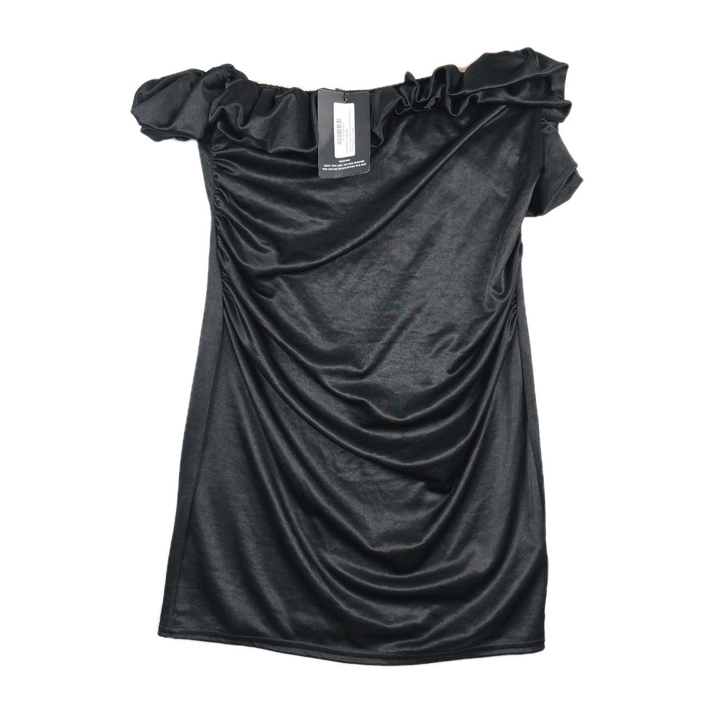 Pretty Little Thing PLT Women's Size 10 Maternity Black‎ Riffle Mini Dress New